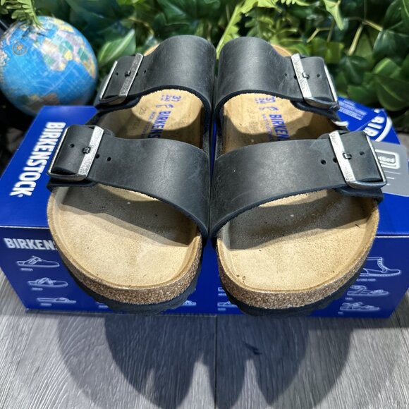 Birkenstock New w/ Box Arizona Black Oiled Leather Soft Bed Women Size 40 L9 - Picture 3 of 7
